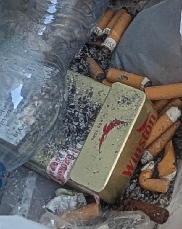 Cigarette ends left on the balcony of the apartment at check-in